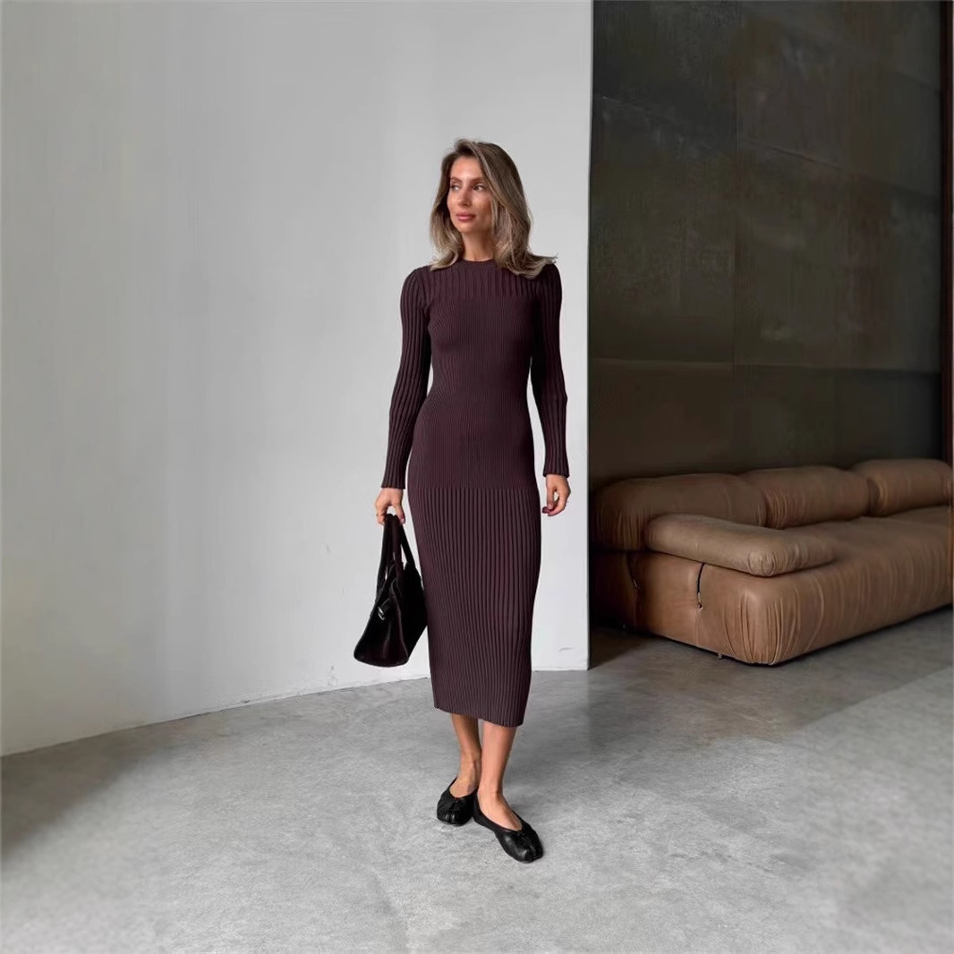 2025 Spring White Khaki Black  - đánh giá và giá Bodycon Long Sleeve Ribbed Dress