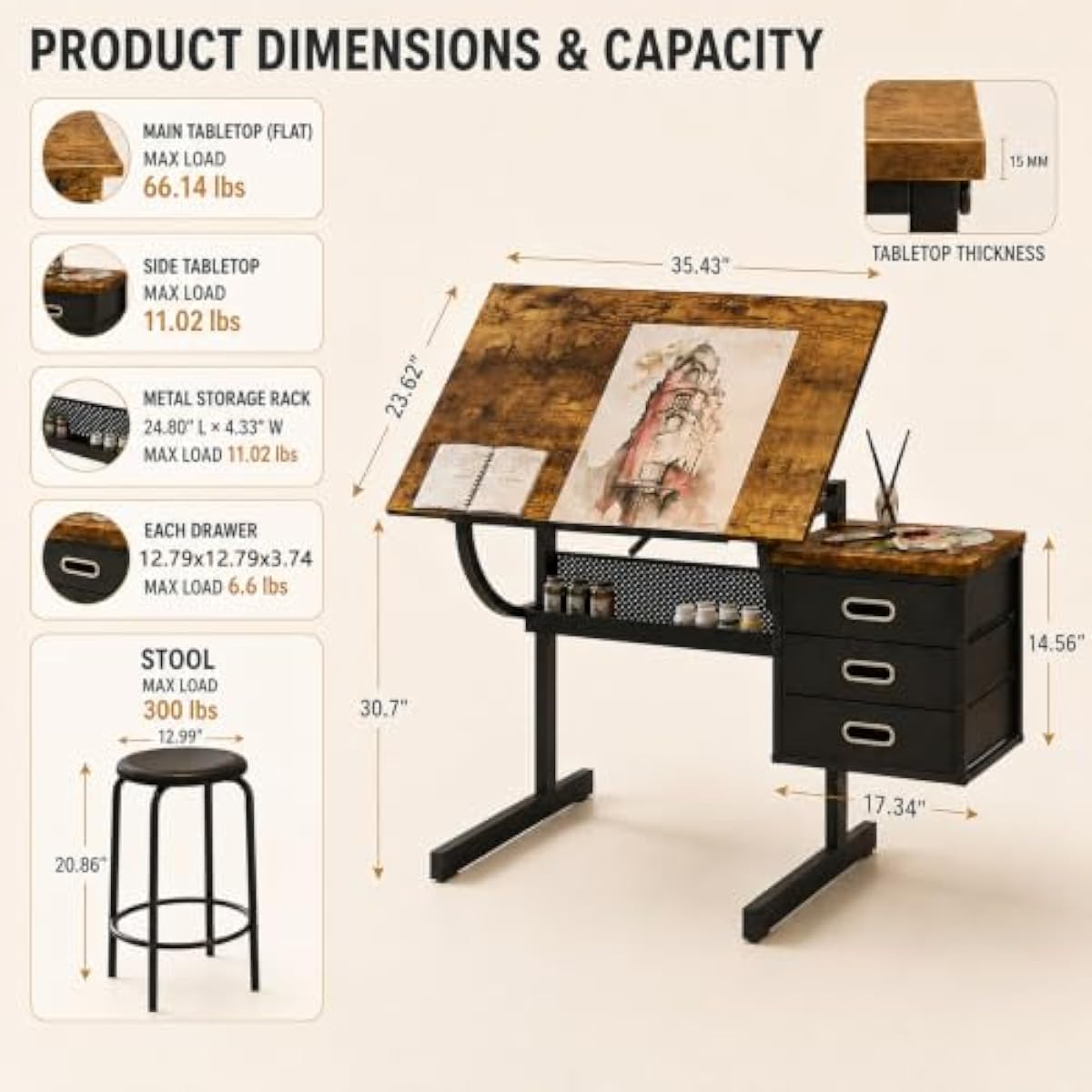 Adjustable Drafting Desk with  - đánh giá và giá Tops