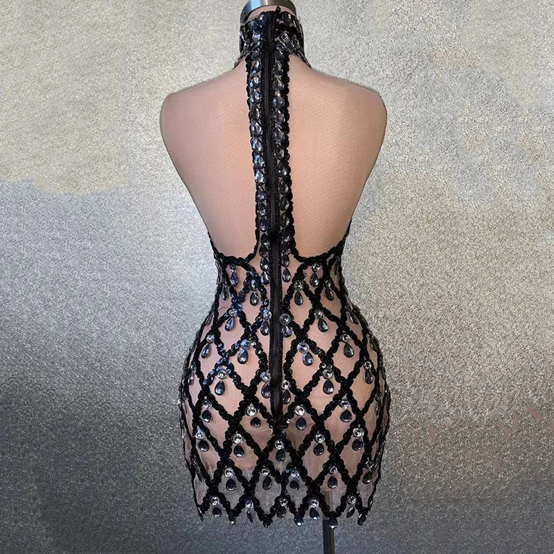 Sparkly Rhinestone Mesh Halter - đánh giá và giá Sparkly Rhinestone Club Party Dress