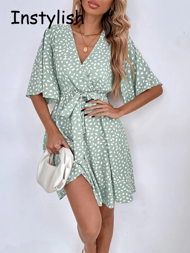 Casual Dot Print Mini Dress wi - đánh giá và giá French Vintage Floral Midi Dress