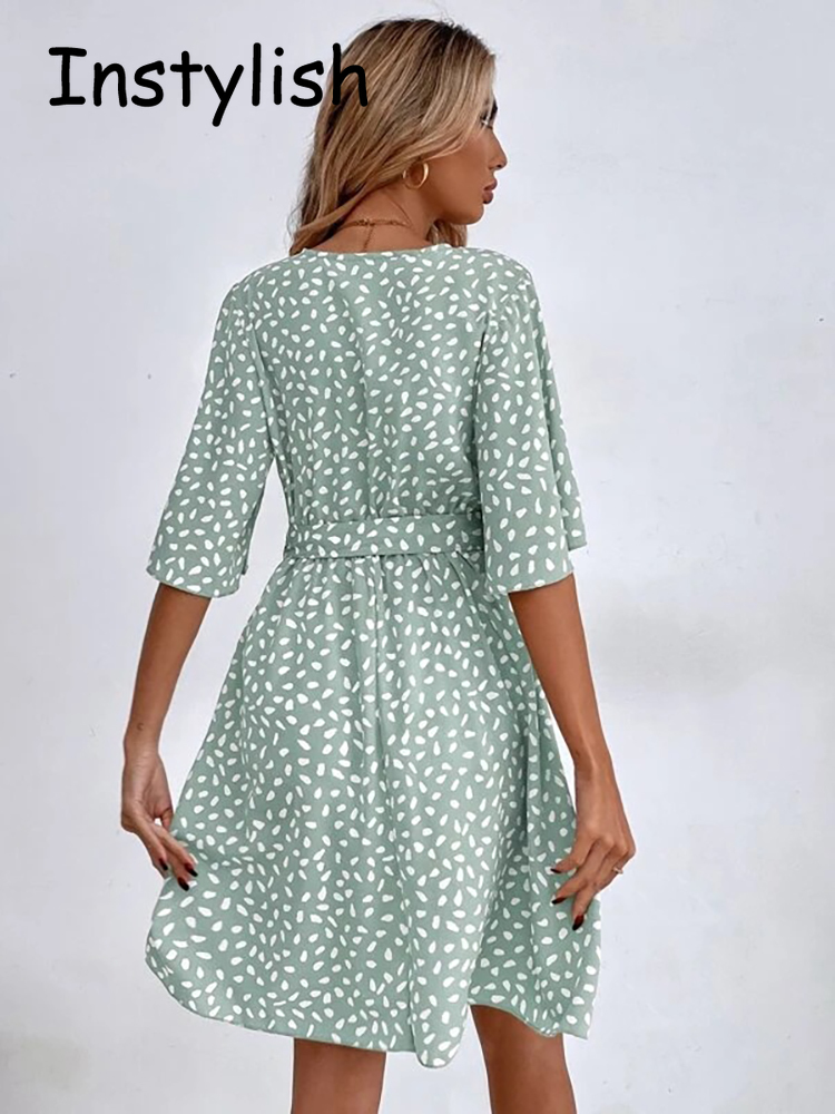 Casual Dot Print Mini Dress wi - đánh giá và giá French Vintage Floral Midi Dress