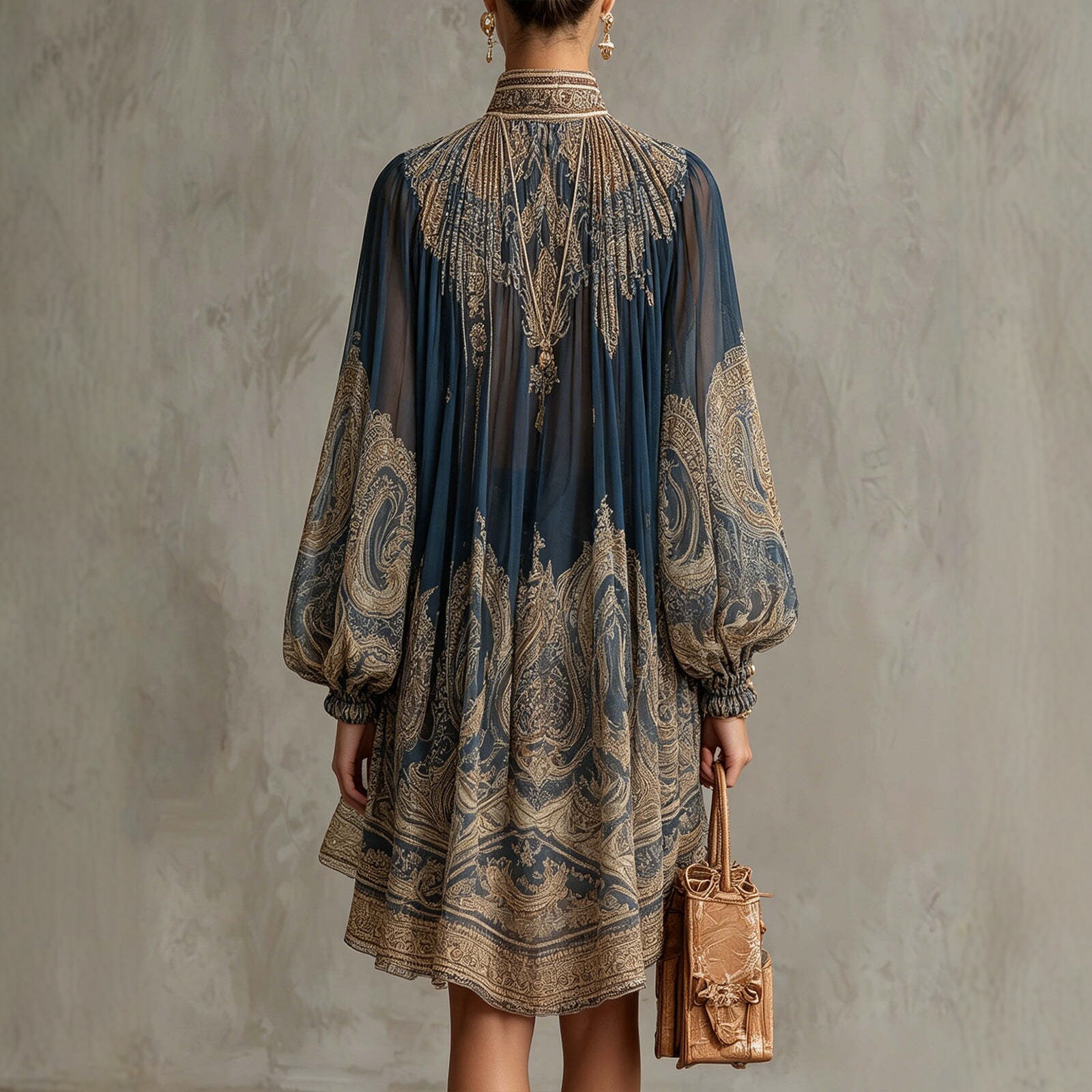 New European-style High-neck P - đánh giá và giá French Vintage Floral Midi Dress