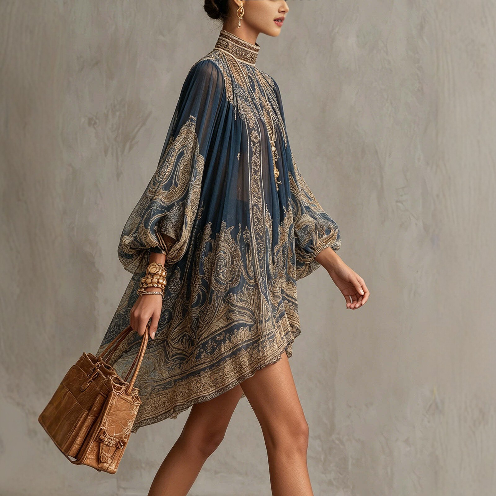 New European-style High-neck P - đánh giá và giá French Vintage Floral Midi Dress