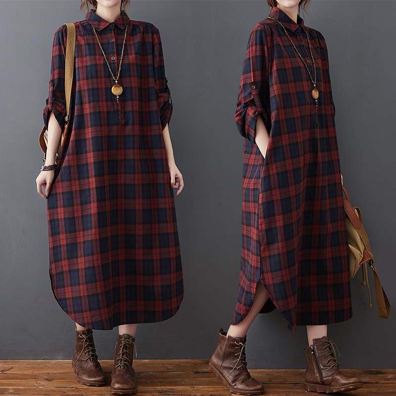 Cotton Linen Dress Women's Aut - đánh giá và giá Casual Loose Linen Shirt Dress