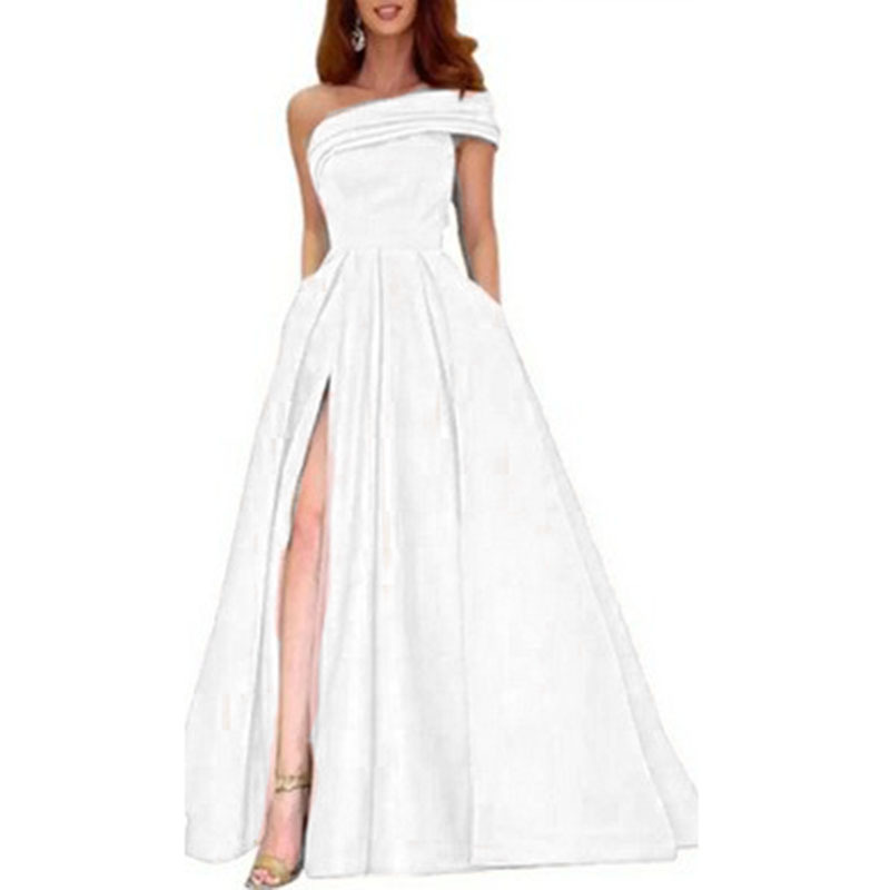 Elegant Off Shoulder Satin Eve - đánh giá và giá Elegant Satin Evening Gown Split