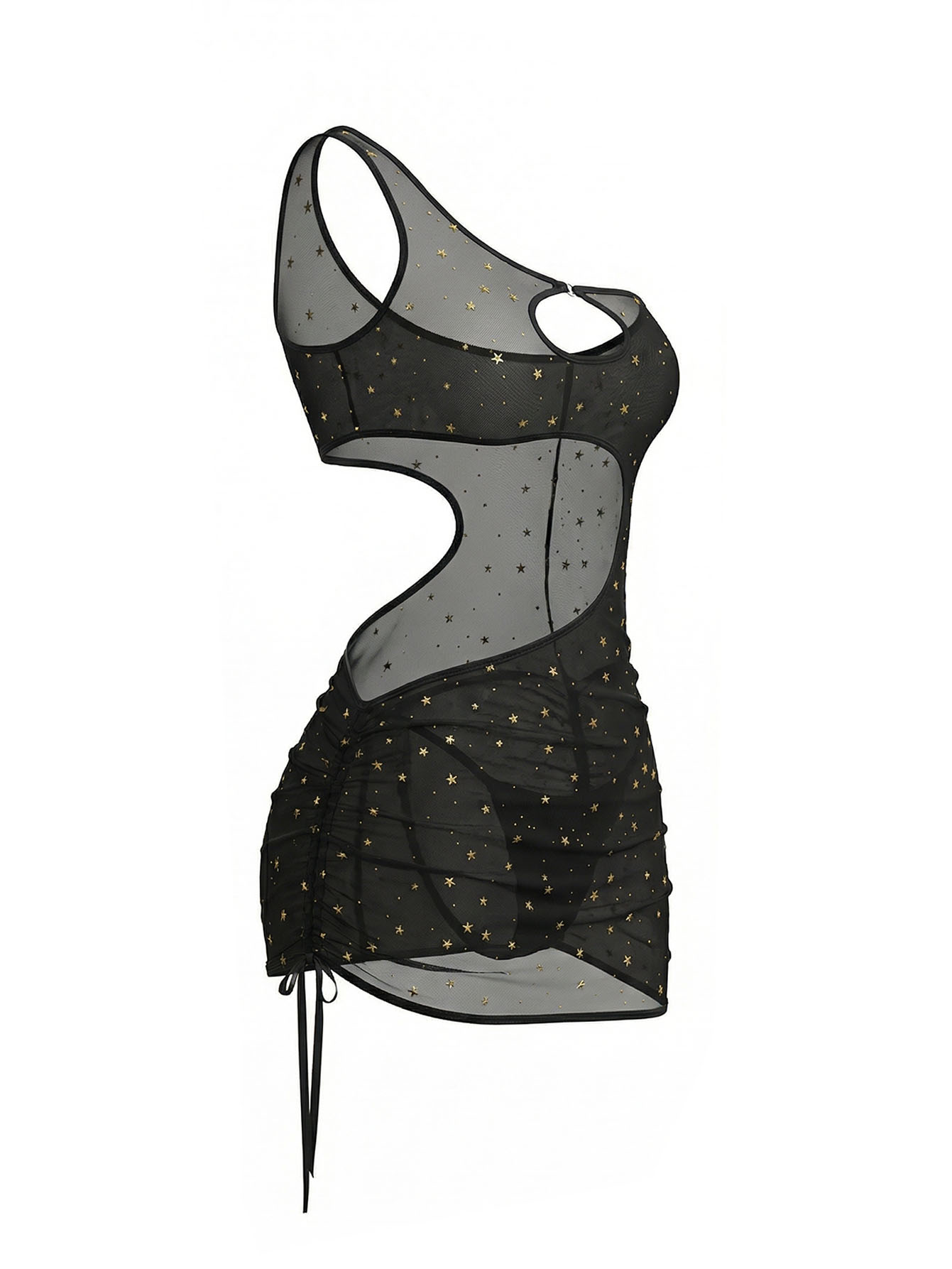 Black One‑Shoulder Star Print  - đánh giá và giá Sexy Mesh Sheer Bodycon Dress