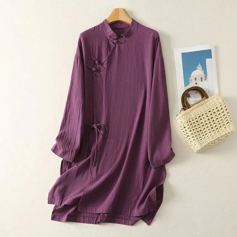 Women's Chinese Style Frog But - đánh giá và giá Casual Loose Linen Shirt Dress
