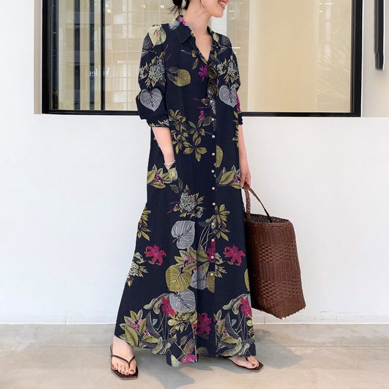 Autumn new plus size casual co - đánh giá và giá Casual Loose Linen Shirt Dress
