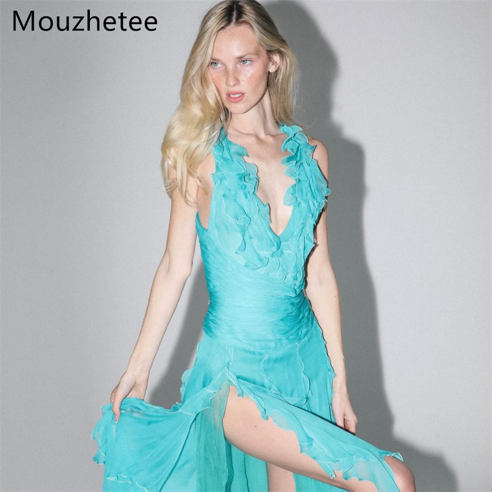 Mouzhetee Simple A-Line V-Neck - đánh giá và giá Elegant Satin Evening Gown Split