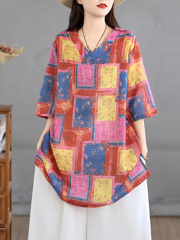 Casual Linen Print Top Vintage - đánh giá và giá Casual Loose Linen Shirt Dress