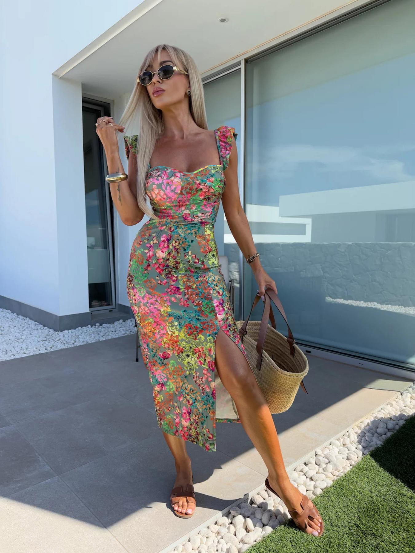 New European and American Summ - đánh giá và giá French Vintage Floral Midi Dress