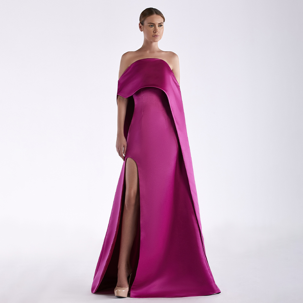 Fuchsia Satin Evening Dress St - đánh giá và giá Elegant Satin Evening Gown Split
