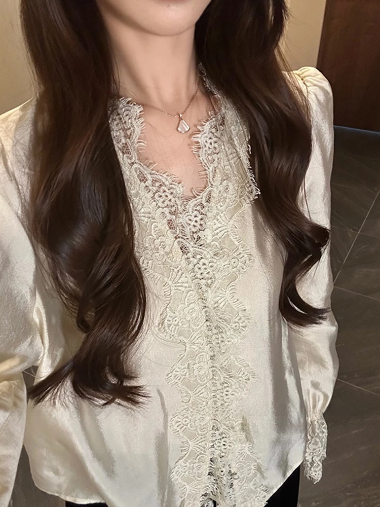 XZY Chic Lace Patchwork Silk S - đánh giá và giá Korean Style A Line Shirt Dress