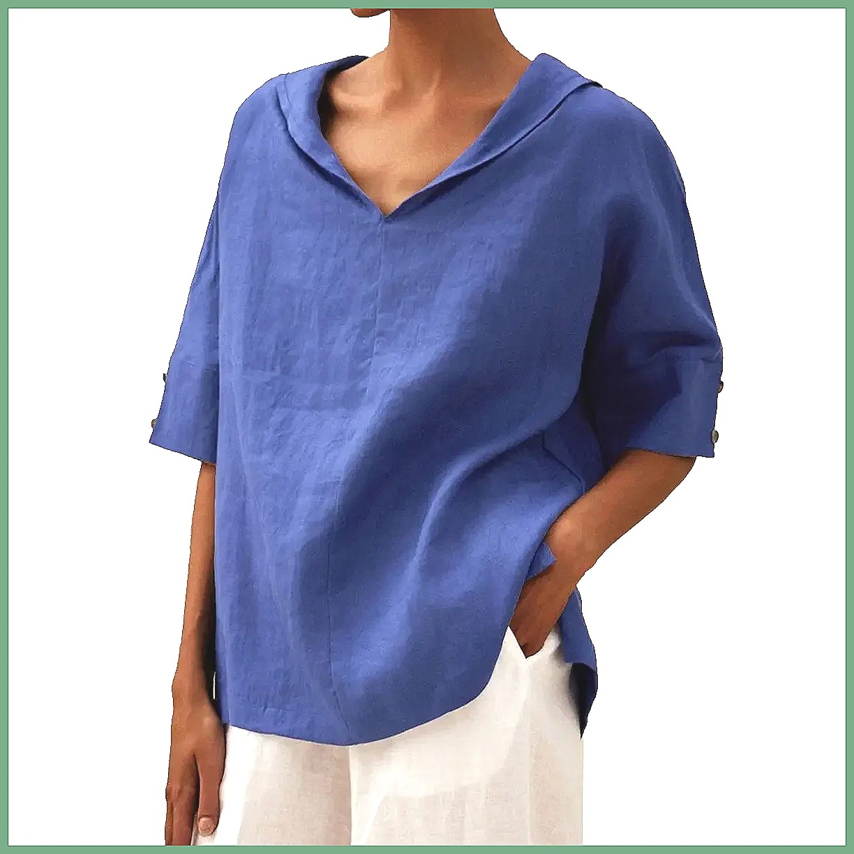 Women's Loose V-Neck Cotton Li - đánh giá và giá Blouses