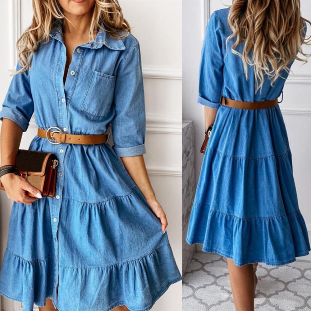Denim Dress Three Quarter Slee - đánh giá và giá French Vintage Floral Midi Dress