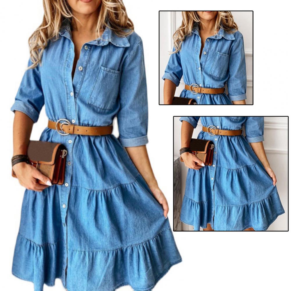 Denim Dress Three Quarter Slee - đánh giá và giá French Vintage Floral Midi Dress