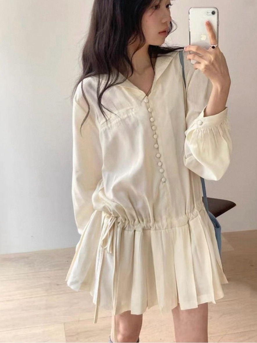 Slimming Long Sleeve Shirt Dre - đánh giá và giá Korean Style A Line Shirt Dress