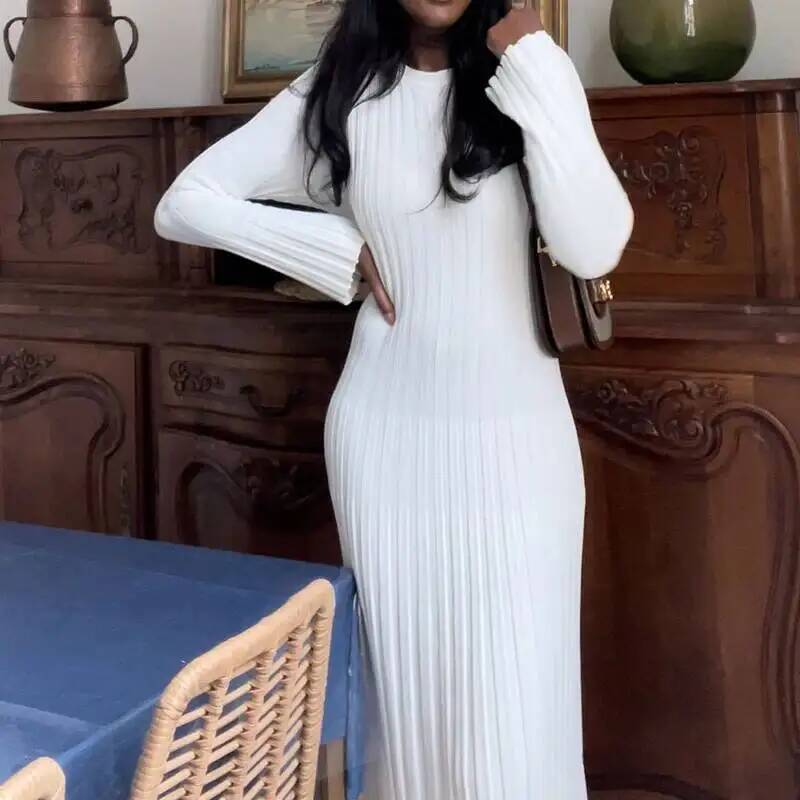 Women Elegant Ribbed Knit Full - đánh giá và giá Bodycon Long Sleeve Ribbed Dress