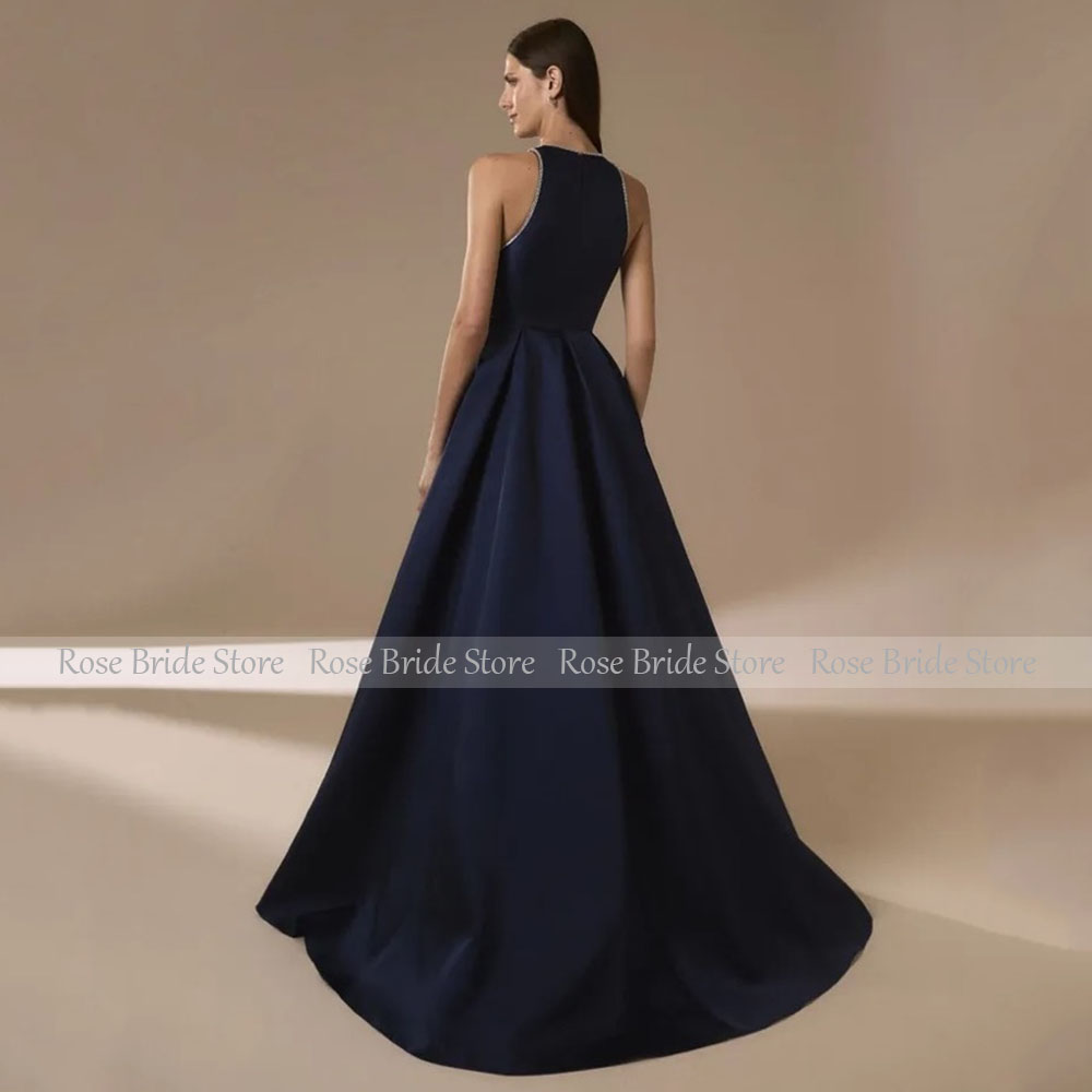 Navy Blue Satin Evening Dresse - đánh giá và giá Elegant Satin Evening Gown Split