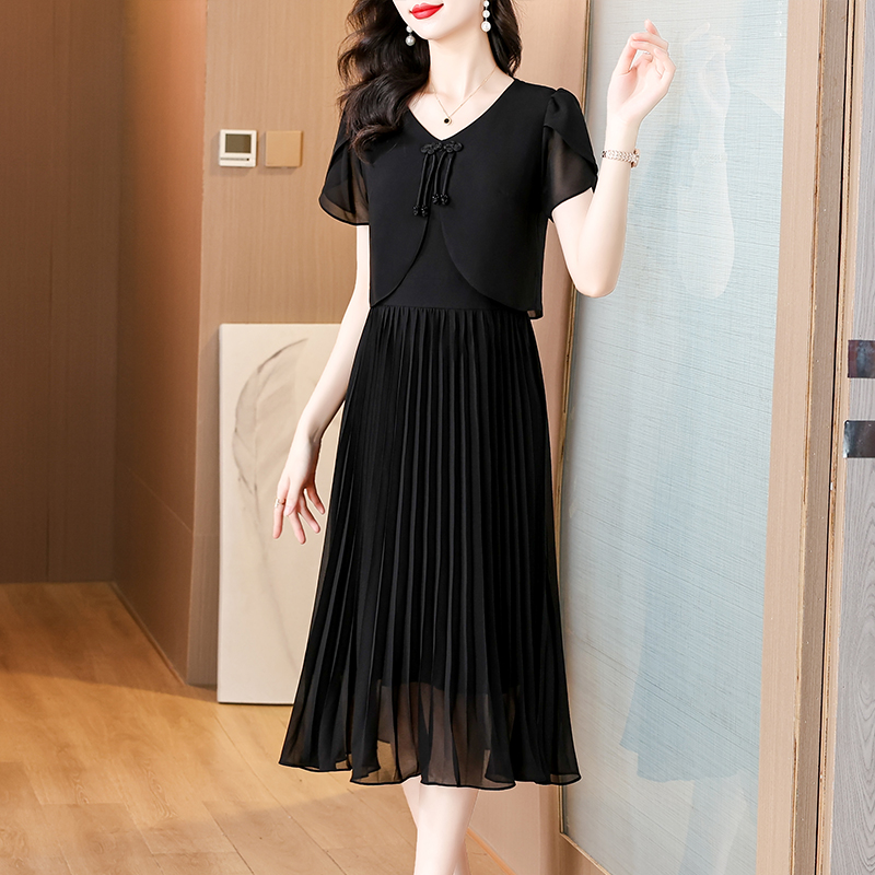 2025 Summer Solid Chiffon Casu - đánh giá và giá French Vintage Floral Midi Dress