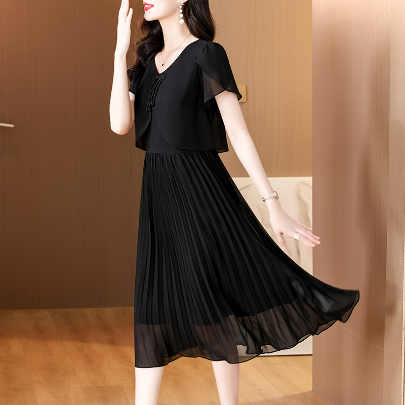 2025 Summer Solid Chiffon Casu - đánh giá và giá French Vintage Floral Midi Dress